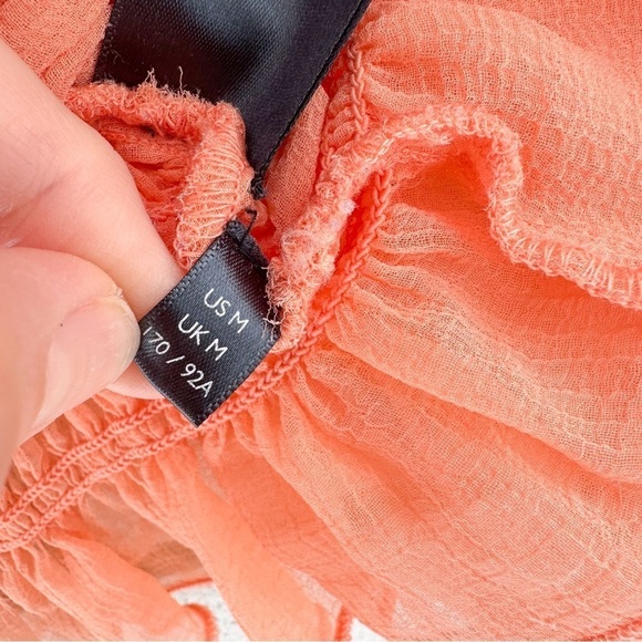 Urban Outfitters Sierra Smocked Sheer Puff Sleeve Crop Top M Peach Cottagecore - Picture 11 of 13